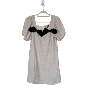 NEW THML Puff Sleeve Tweed Dress With Black Velvet Bows Large